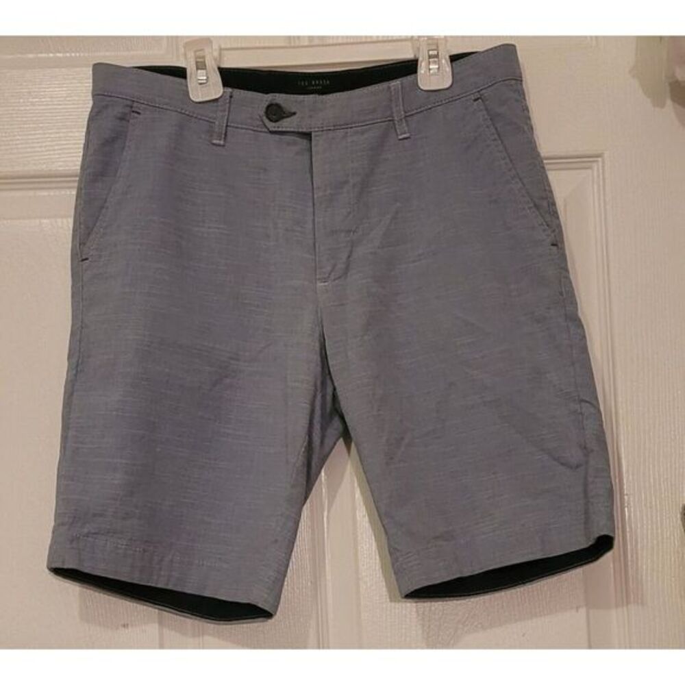 Ted Baker London Herringbone Grey‎ 9" Flat Front Cotton Shorts Size 30